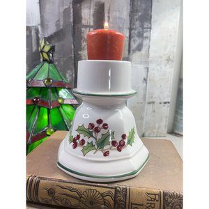 White Christmas Ceramic Holly Berry Votive Pillar Candle Holder Japan
